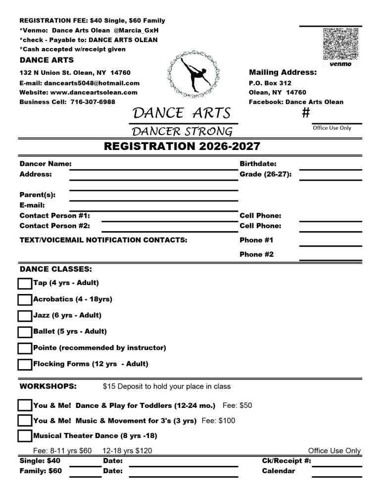 Print Out Registration – Dance Arts Olean